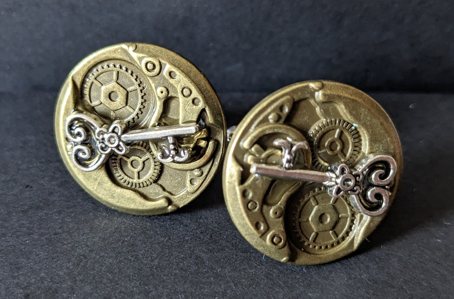 Faux Mechanisms and Keys Stick Pin and Cufflinks Set
