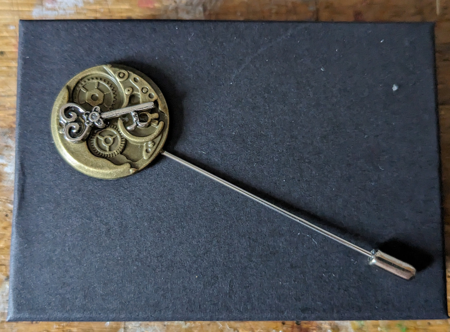 Faux Mechanisms and Keys Stick Pin and Cufflinks Set