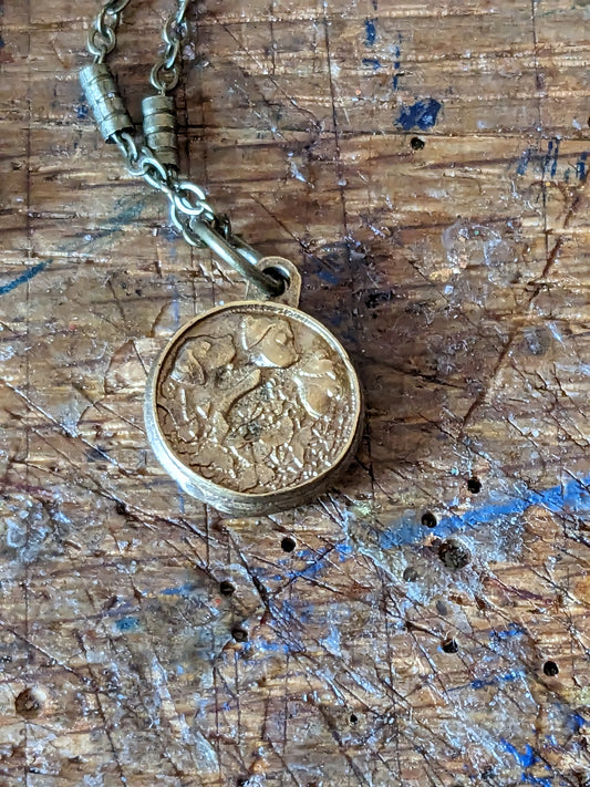 Reversible Bronze Resin Set Watch Parts Pendant with Puppies