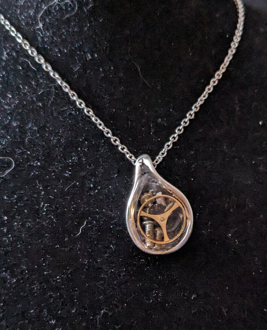 Teardrop Pendant with Vintage Watchparts