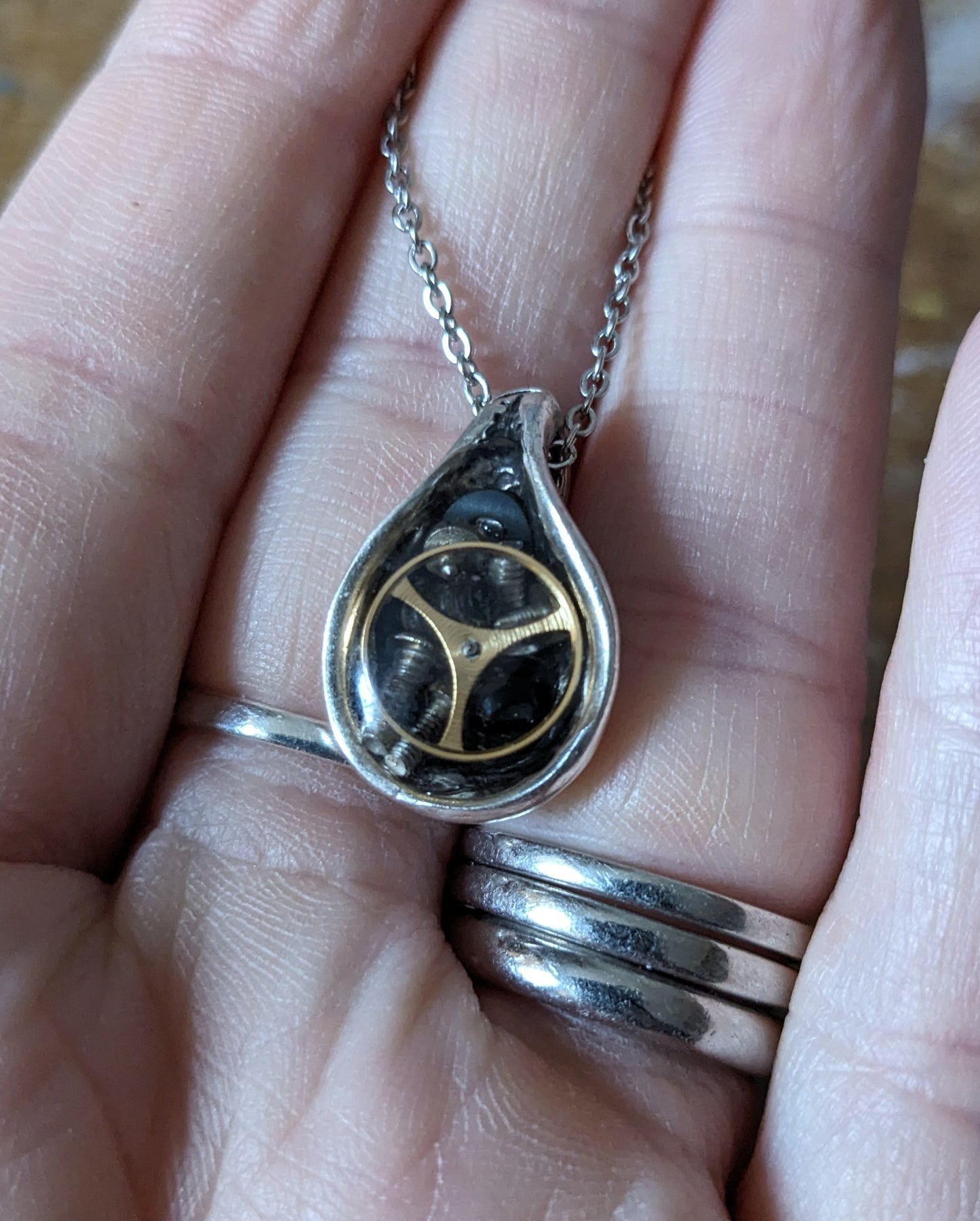 Teardrop Pendant with Vintage Watchparts