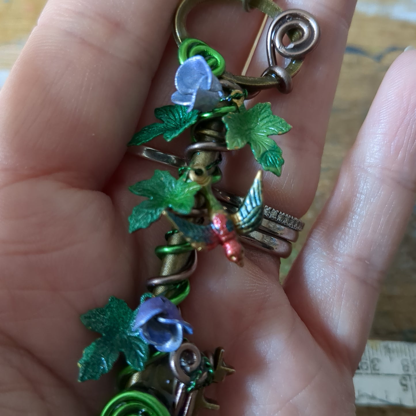 Bird and Flowers Wire wrapped Key Pendant