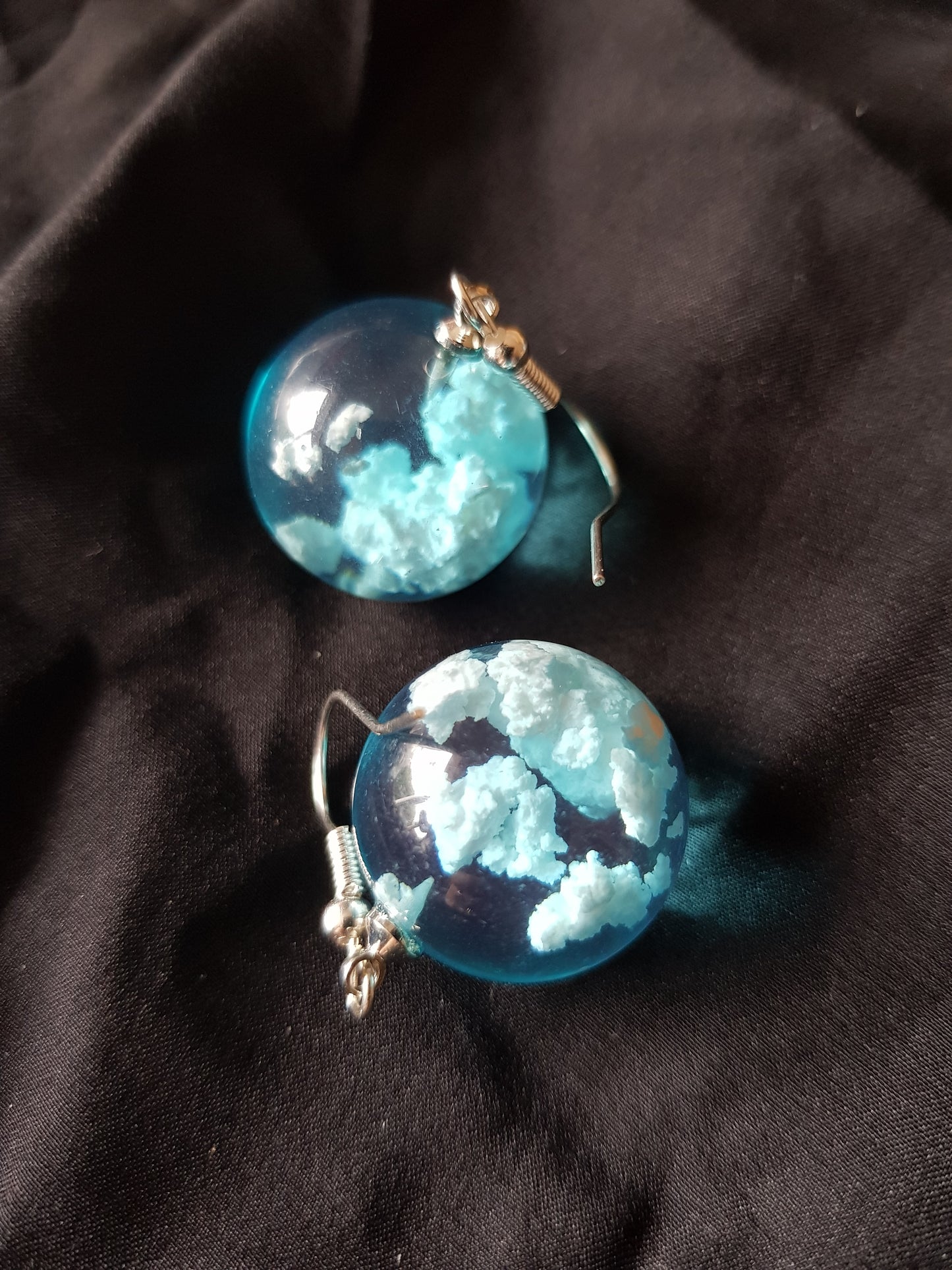 Blue sky and clouds resin earrings.