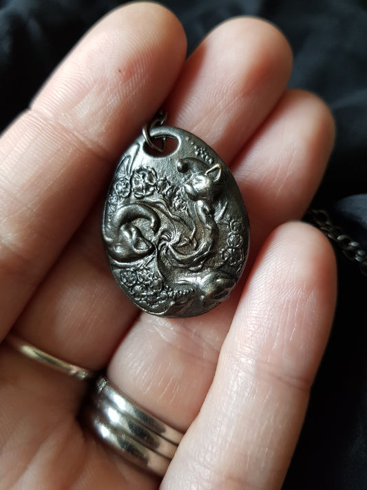 Reversible Bronze Cat Pendant