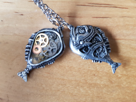 Reversible Pewter Steampunk Fish Pendant