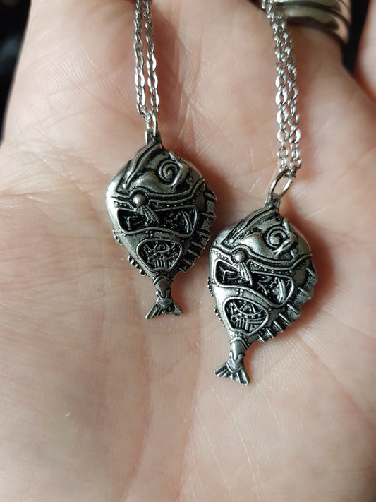 Reversible Pewter Steampunk Fish Pendant