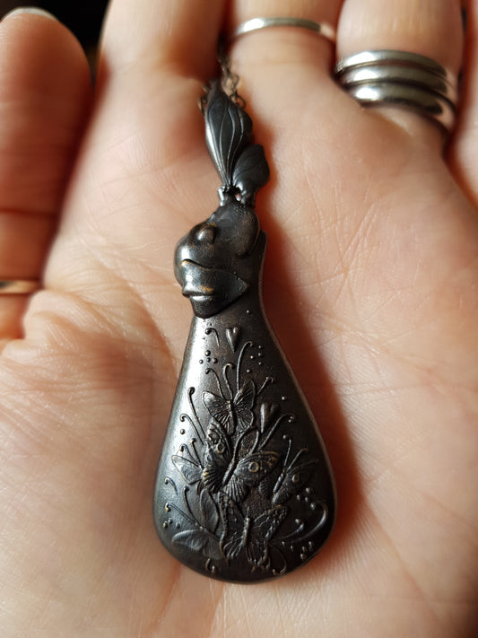 Reversible Bronze Dog and Butterfly Pendant