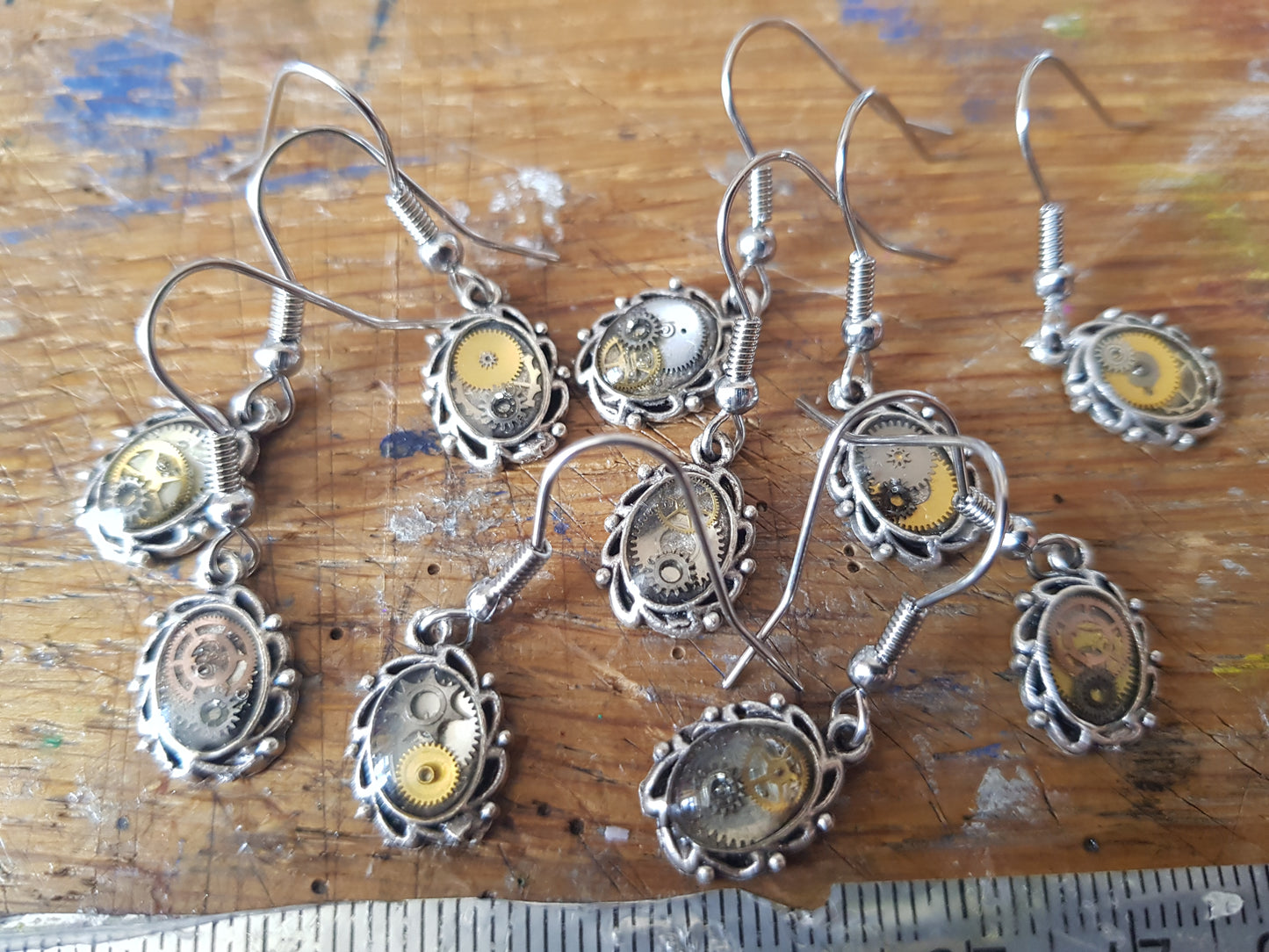 Tiny Victorian Style Earrings With Real Watch Parts