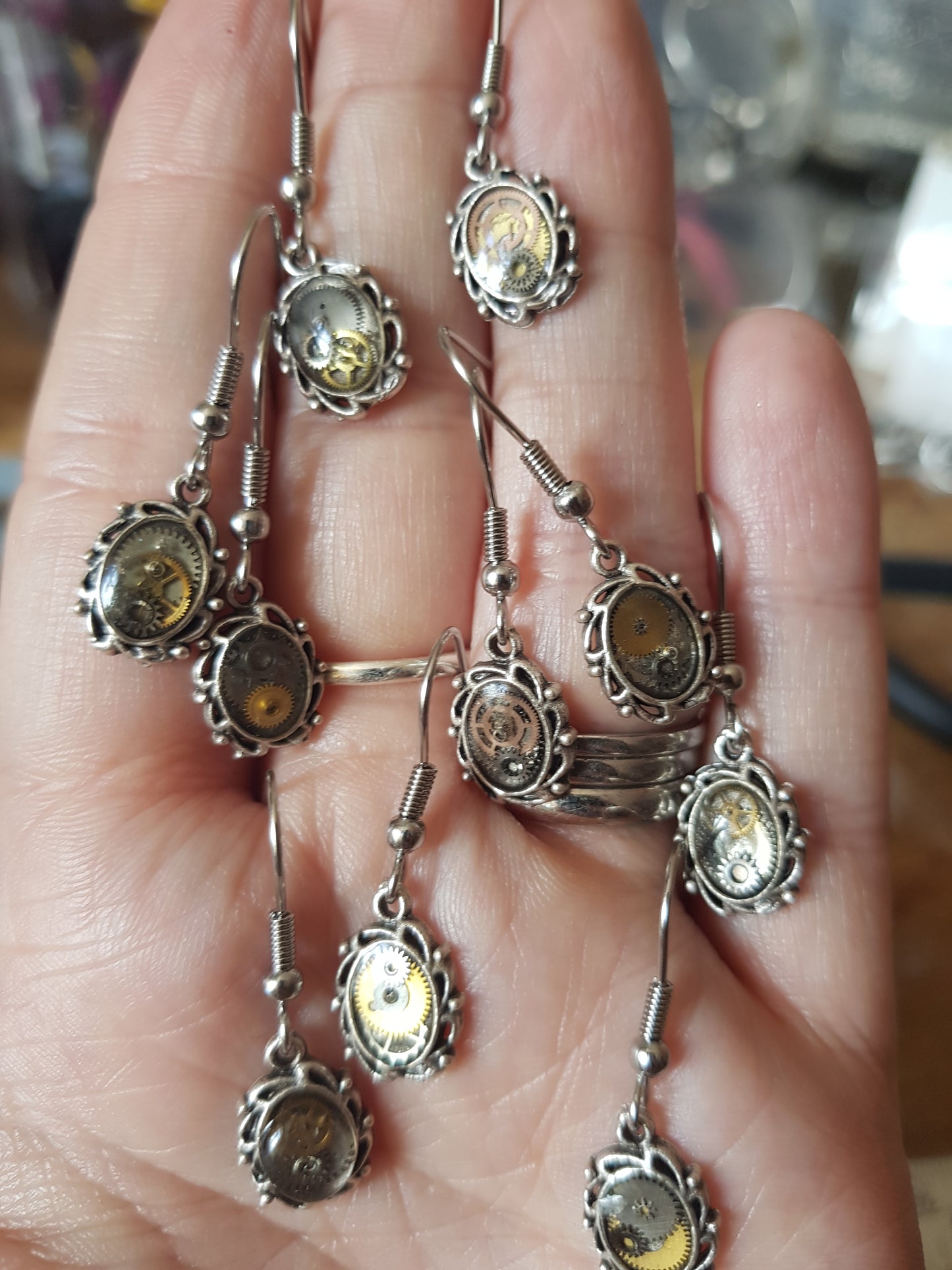 Tiny Victorian Style Earrings With Real Watch Parts