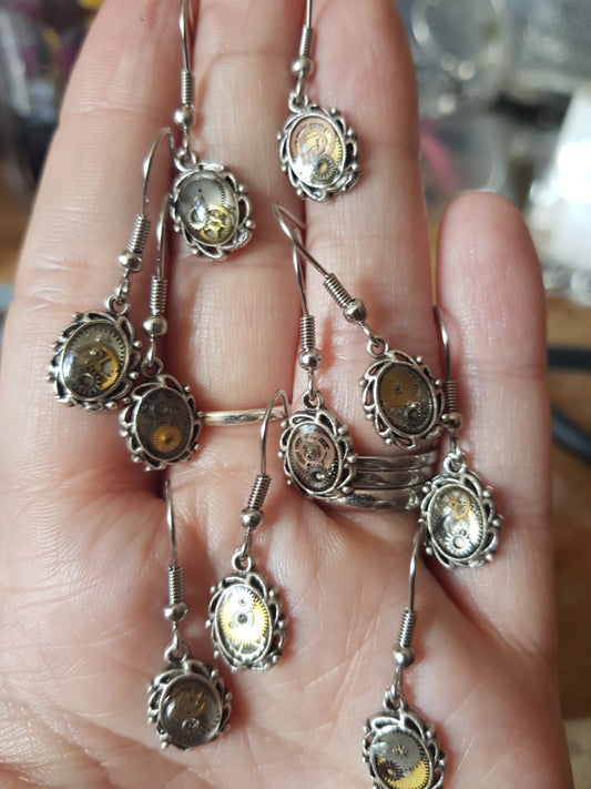 Tiny Victorian Style Earrings With Real Watch Parts