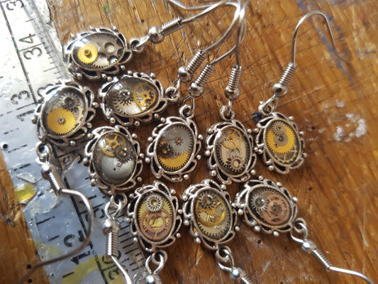 Tiny Victorian Style Earrings With Real Watch Parts