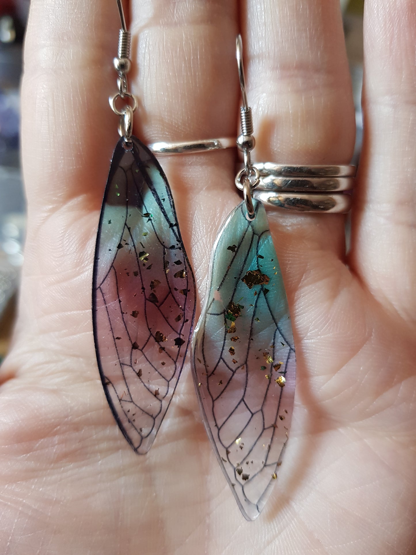 Resin Fairy Wing Earrings Electric Blue and Purple