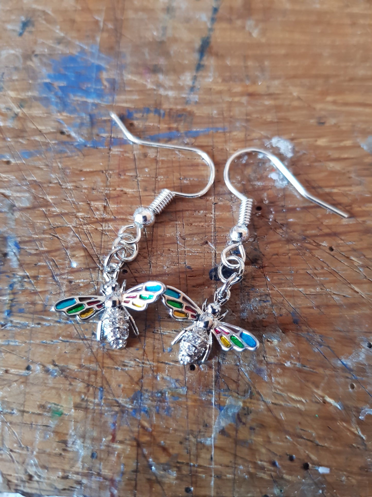Rainbow Winged Diamante Bee Earrings