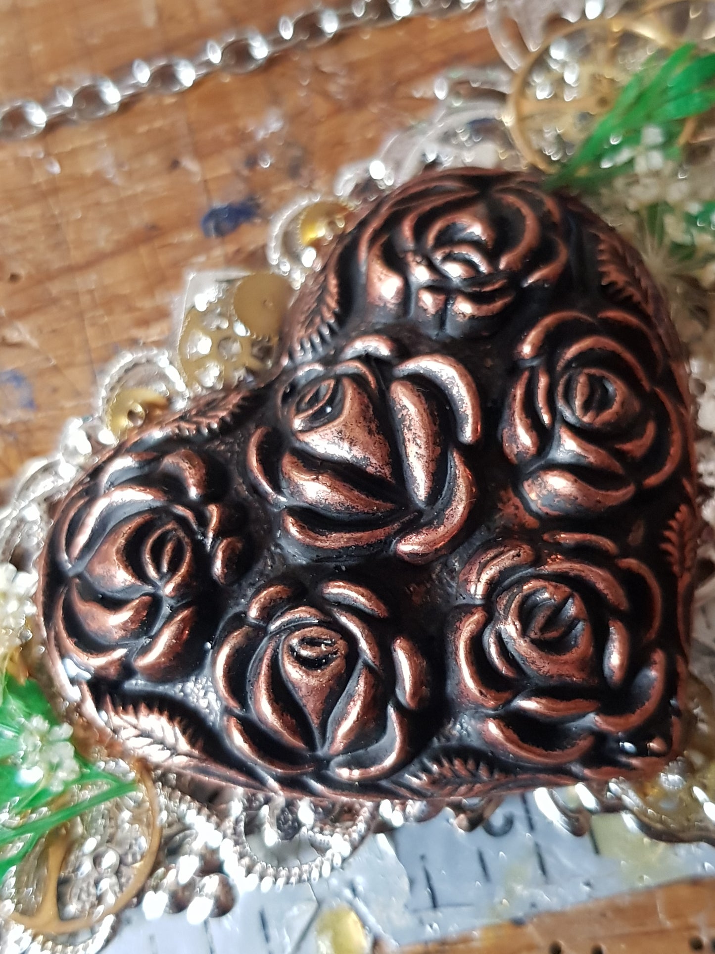 Rose Heart and Watch Parts Necklace