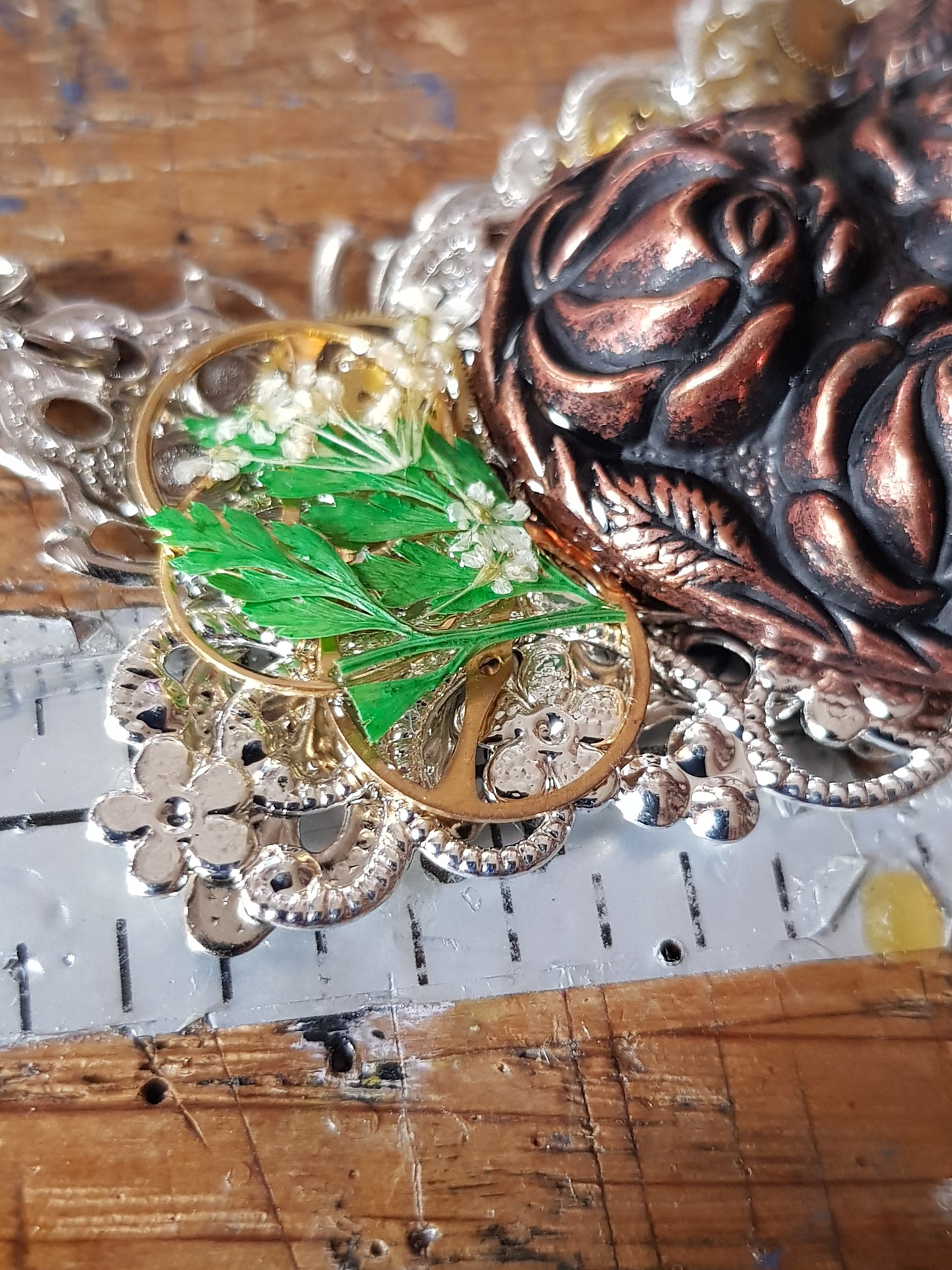 Rose Heart and Watch Parts Necklace