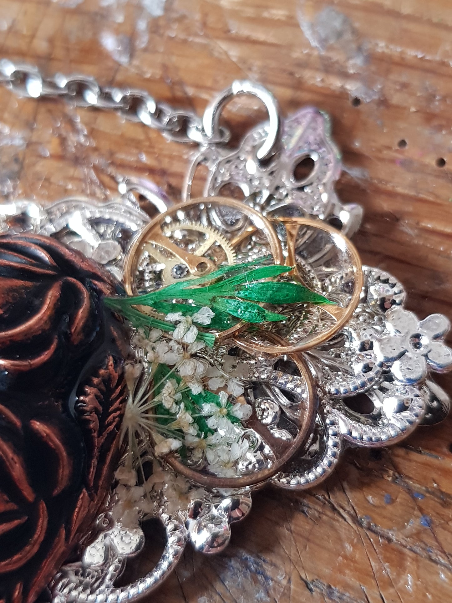 Rose Heart and Watch Parts Necklace