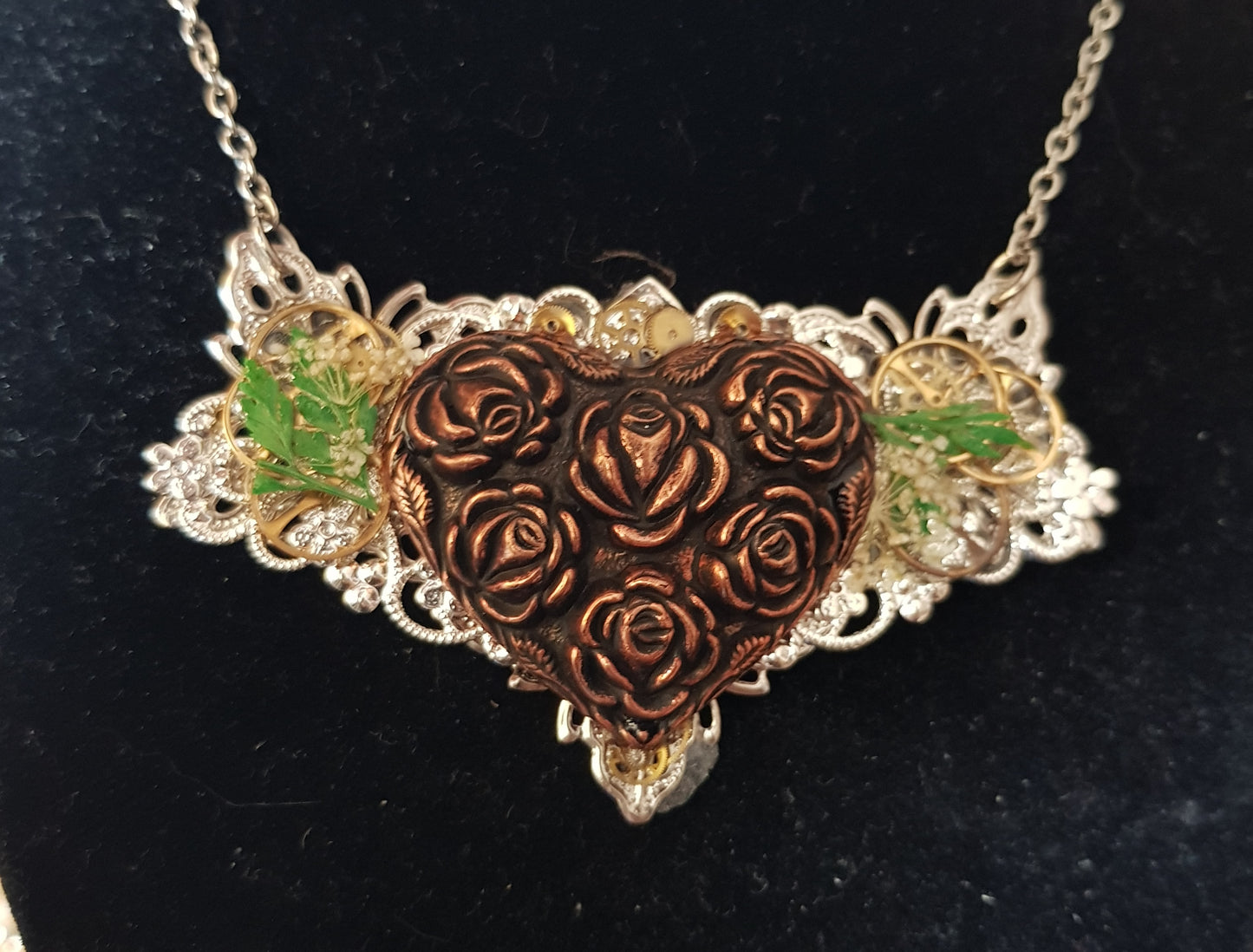 Rose Heart and Watch Parts Necklace