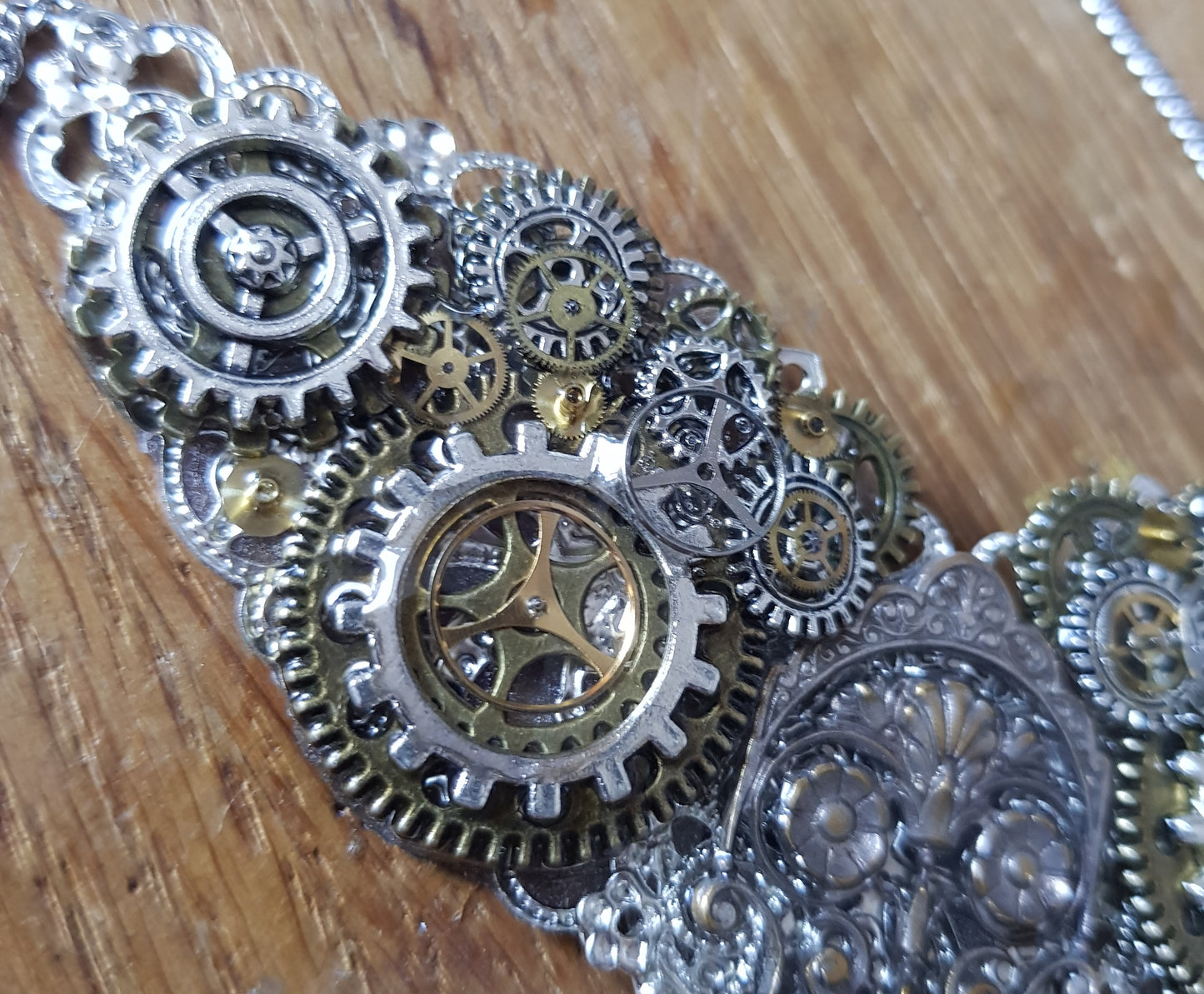 Blue Drop and Watch Parts Steampunk Bib Necklace