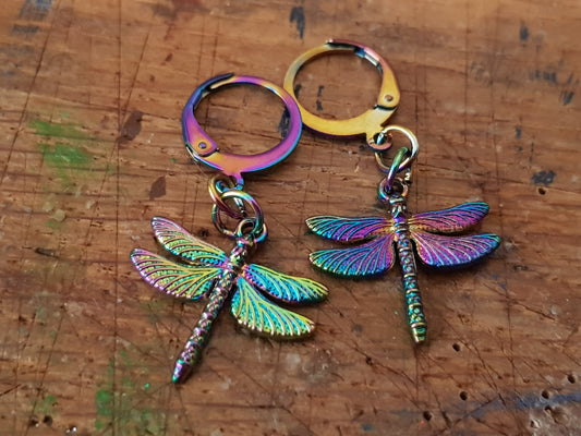 Titanium Toned Dragonfly Earrings