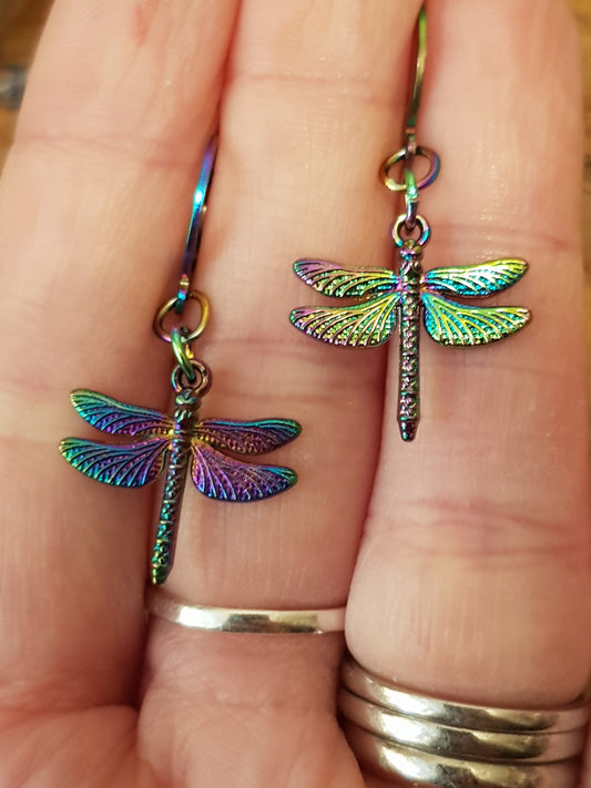 Titanium Toned Dragonfly Earrings