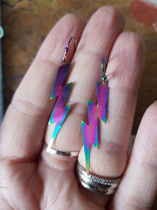 Titanium Tones Lightning Bolt Earrings