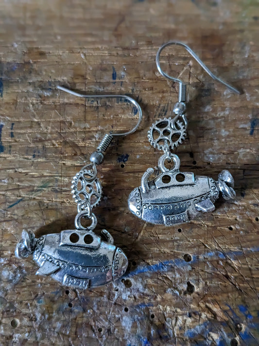 Silver Toned Submarine Earrings