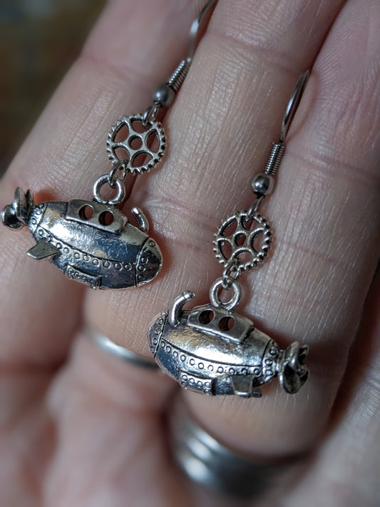 Silver Toned Submarine Earrings