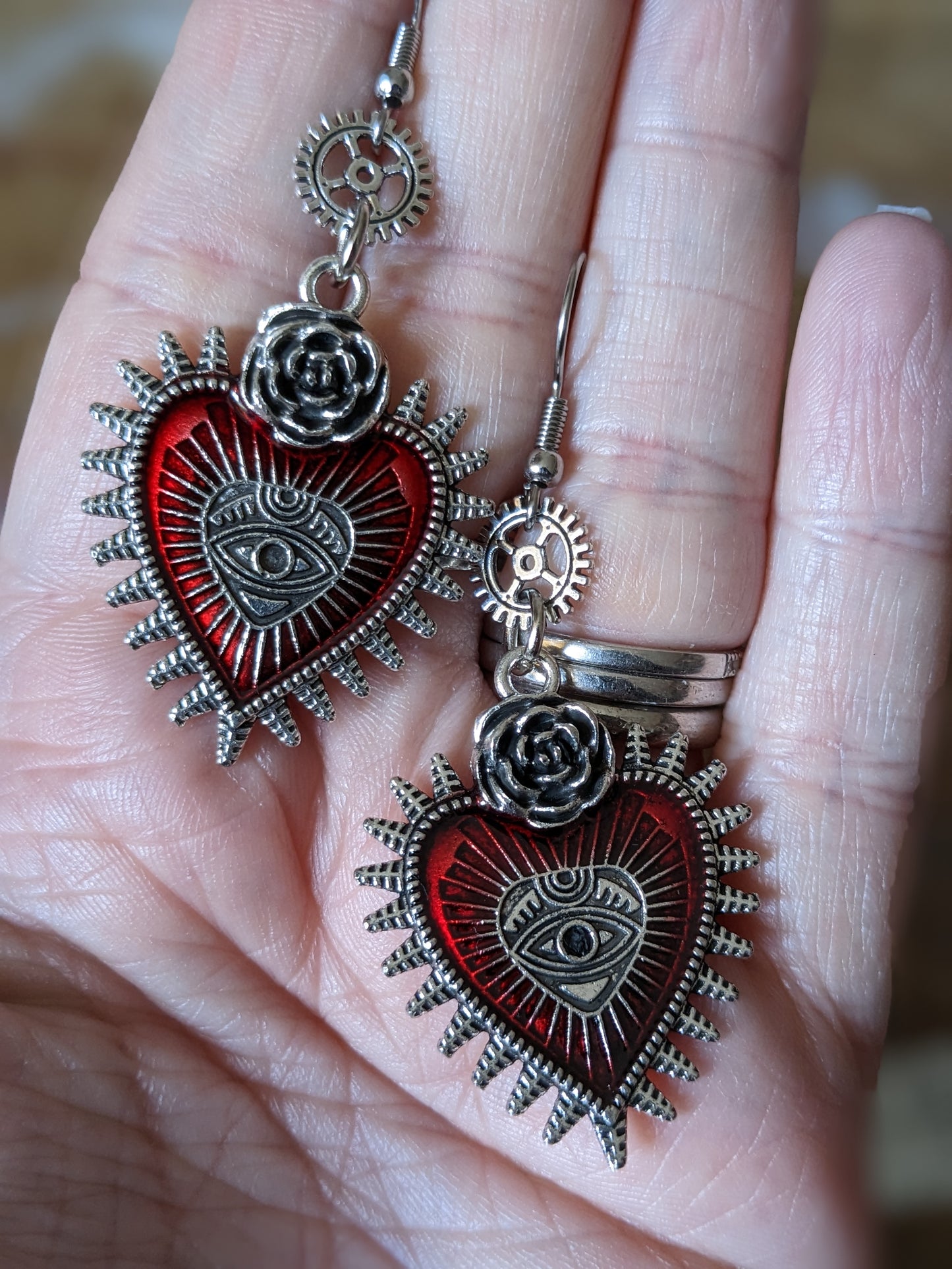 Sacred Heart and Cog Earrings