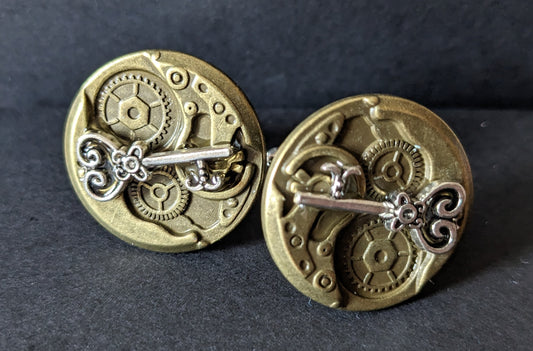 Faux Mechanisms and Keys Stick Pin and Cufflinks Set