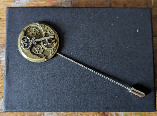 Faux Mechanisms and Keys Stick Pin and Cufflinks Set