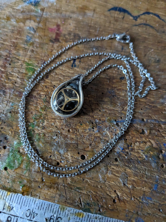 Teardrop Pendant with Vintage Watchparts