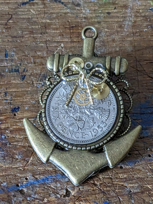 Anchor and Sixpence Brooch