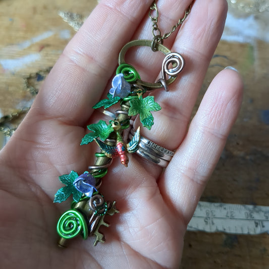 Bird and Flowers Wire wrapped Key Pendant