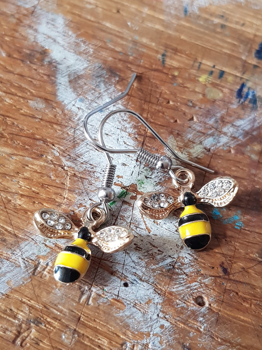 Tiny Diamante Bee Earrings