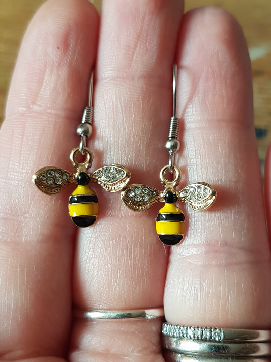Tiny Diamante Bee Earrings