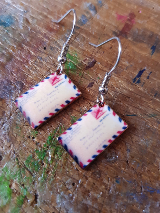 Red Airmail Envelope Earrings