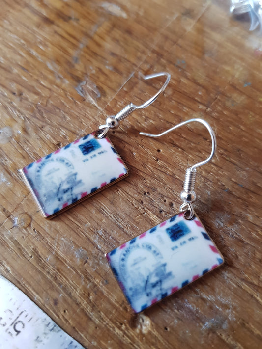 Blue Airmail Envelope Earrings