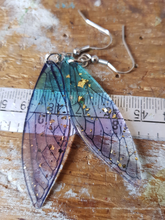Resin Fairy Wing Earrings Electric Blue and Purple
