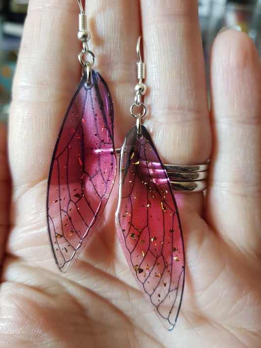 Resin Fairy Wing Earrings Berry Pink