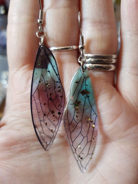 Resin Fairy Wing Earrings Electric Blue and Purple