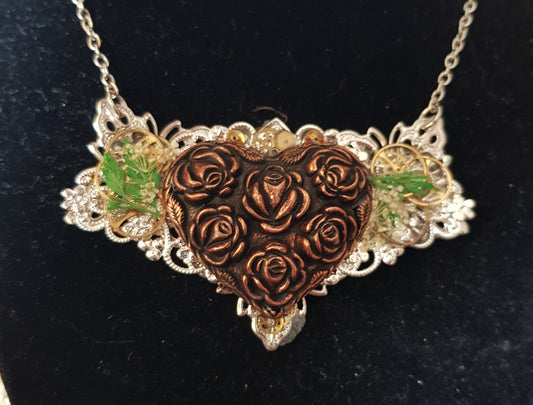 Rose Heart and Watch Parts Necklace