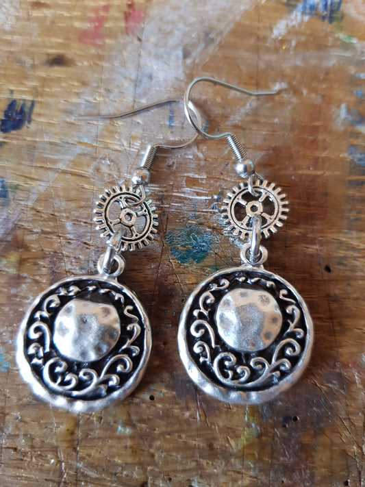Disk and Cog Earrings