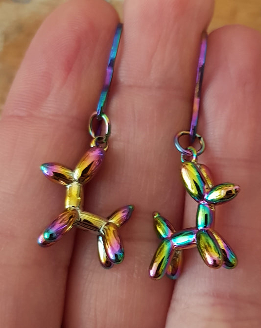 Titanium Toned Balloon Dog Earrings on Titanium Plated Hooks