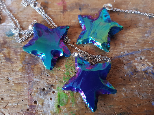 Rainbow Titanium Druzy Star Pendant