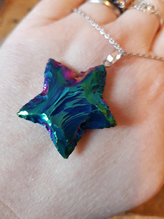 Rainbow Titanium Druzy Star Pendant
