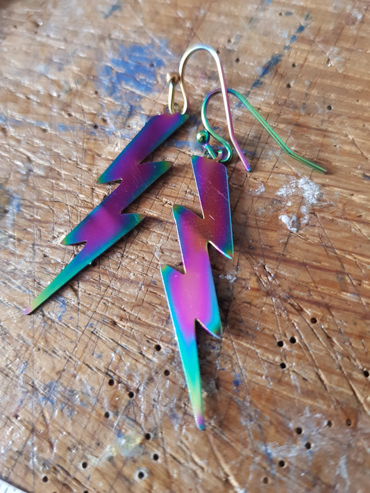 Titanium Tones Lightning Bolt Earrings
