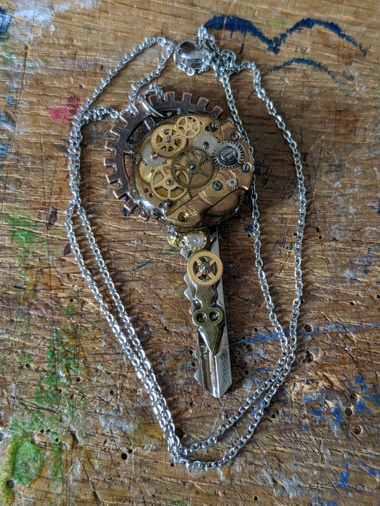Upcycled Yale Key Pendant with Real Watch Parts