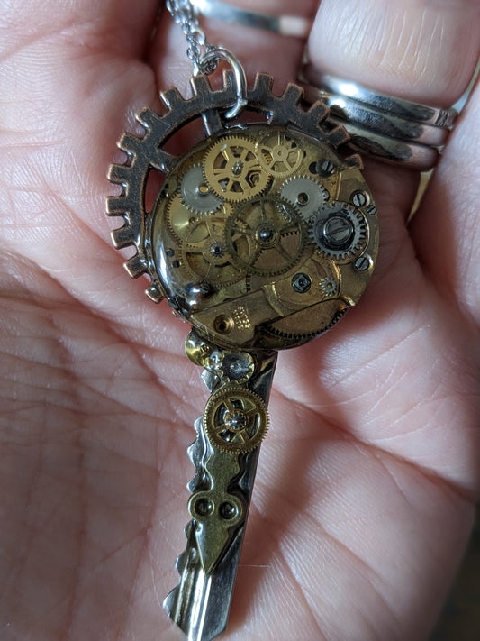 Upcycled Yale Key Pendant with Real Watch Parts
