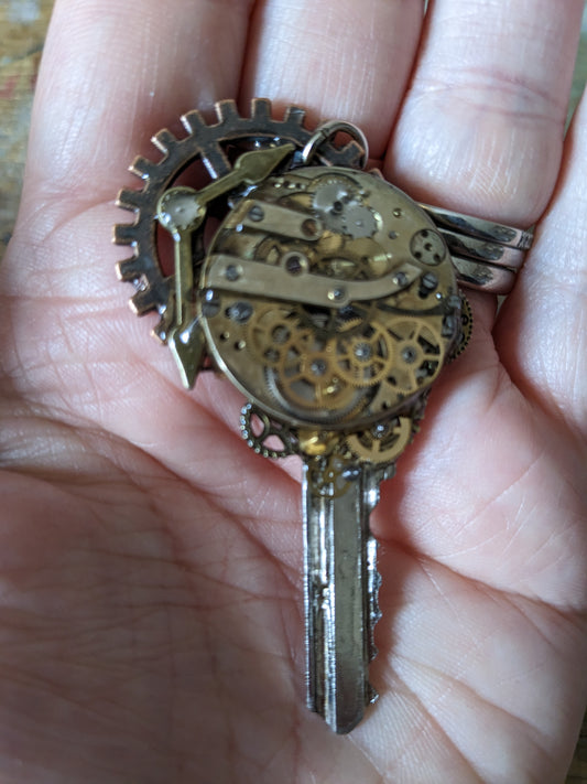Upcycled Door Key Pendant With Vintage Watchparts