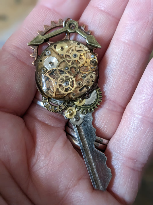 Upcycled Door Key Pendant With Vintage Watchparts